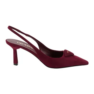 Prada Pumps, female, Red, Size: 6 US Suede Slingback Pumps