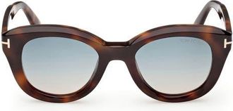 Tom Ford 49mm Small Round Sunglasses in Havana /Turquoise Sand at Nordstrom