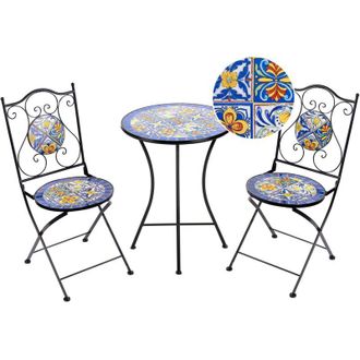Beliani Set da bistrot da giardino in metallo nero con motivo a mosaico Coriano