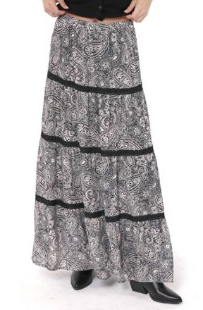 Sadie & Sage Cool Girl Tiered Paisley Maxi Skirt In Black