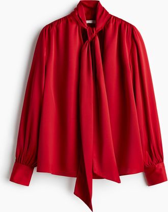 H&M Chiffonbluse mit Bindekragen - Red