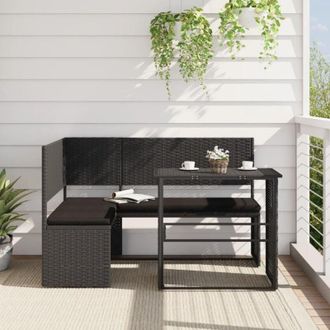 vidaXL Divano da Giardino con Tavolo e Cuscini a L Nero in Polyrattan vidaXL
