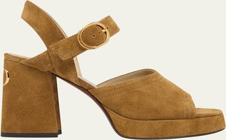 Valentino Garavani 100mm Fawcette VLogo Suede Platform Sandals