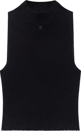 Courrèges Canotta crop a coste - Nero