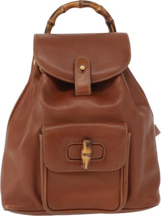 Gucci Vintage Bamboo Backpack Leather Brown Leather Backpack Bag (Pre-Owned)