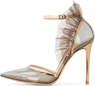 Generic Womens Clear PVC High Heels Closed Pointed Toe Sexy Stilettos Elegant Ankle Strap Dress Pumps Shoes Comfortable Vintage Party Wedding Bridal Prom Cour