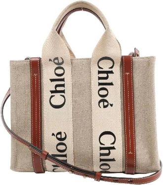 Chlo&eacute; Pre-owned Tote Bags, female, Beige, Size: ONE SIZE Pre-owned Woody Small 2Way Handbag