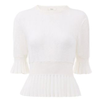 Chlo&eacute; Round-neck Knitwear, female, White, Size: M Cropped Ruffle Sweater