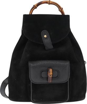 Gucci Vintage Bamboo Backpack Suede Black Suede Backpack Bag (Pre-Owned)