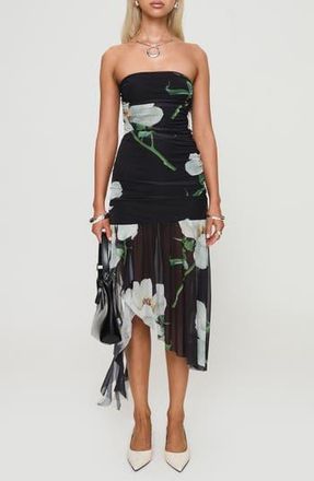 Princess Polly Nektaria Floral Mesh Strapless Dress in Black Multi at Nordstrom Rack, Size 4