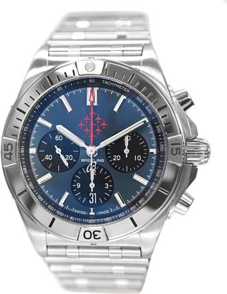 Breitling Pre-owned Breitling Chronomat Chronograph Automatic Chronometer Blue Dial Mens Watch AB0134