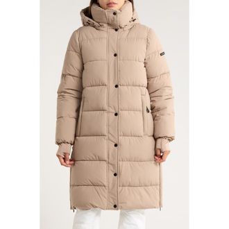 BCBGeneration Pillow 3/4 Hooded Longline Puffer Coat in Latte at Nordstrom Rack, Size Small