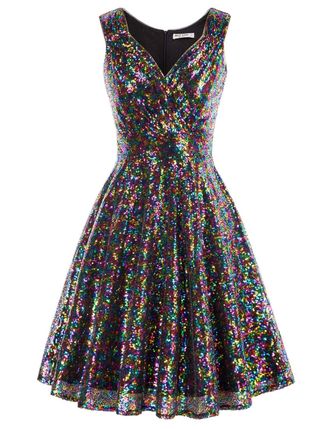 Grace Karin 1950s Style Dress for Women A-line Flared Sequins Club Fancy Party Cocktail Dress XL Sequined Colorful
