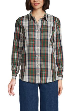 Lands End No Iron Supima Cotton Long Sleeve Shirt in Ivor/red Multi Color Plaid at Nordstrom, Size 12P