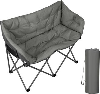 Woltu Woltu 2x Sof&aacute; De Camping Plegable, Silla De Camping De 2 Plazas Con Reposabrazos Y Bolsillo, Carga 220 Kg, Gris Oscuro