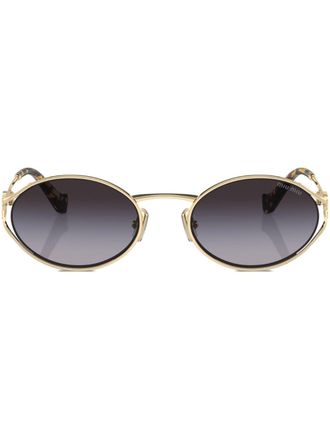 Miu Miu Eyewear Occhiali da sole ovali con placca logo - Oro