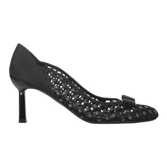 Ferragamo Perforated Fabric Bow Pumps