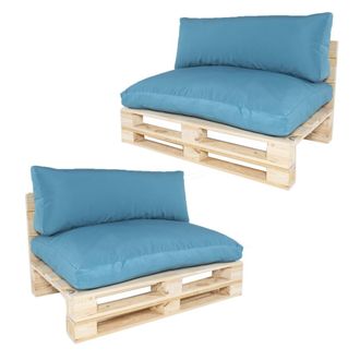 ED&Egrave;N JARD&Iacute; Pack 2 sof&aacute;s palet con cojines de exterior con pino nuevo, turquesa