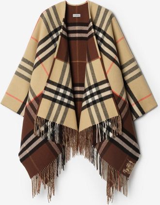 Burberry Contrast Check Cashmere Wool Cape