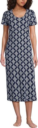 Lands End Cotton Short Sleeve Midcalf Nightgown in Deep Sea Navy/ivory Floral at Nordstrom, Size X-Small P