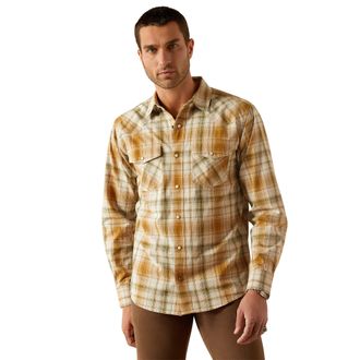 Ariat Mens Halston Retro Fit Western Shirt Long Sleeve in Khaki, Size X-Small, by Ariat