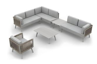 DCB Garden Sal&oacute;n de jard&iacute;n de esquina 7 plazas de aluminio