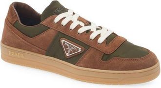 Prada Downtown Logo Low Top Sneaker in Cocoa Brown/moss Green at Nordstrom, Size 7.5