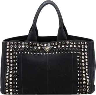 Prada Pre-owned Tote Bags, female, Black, Size: ONE SIZE Pre-owned Studded Satchel