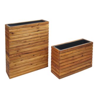 Hhg [nunca Usado] Juego De 2 Jardineras Hhg-579, Maceteros, Macetas Y Jardineras Elevadas, Rectangulares, Para Exterior, De Madera De Acacia Con Certifica