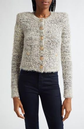 L'agence Una Crop Eyelash Tweed Cardigan in Black/Ivory/Gold Multi at Nordstrom Rack, Size Xx-Large