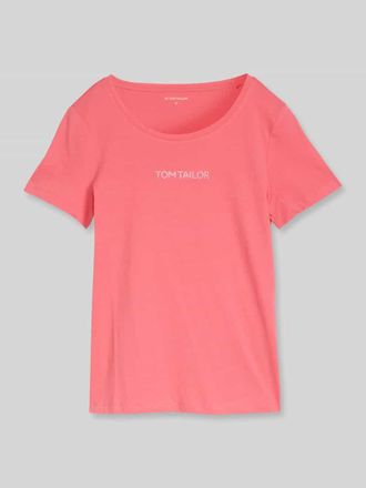 Tom Tailor Regular Fit T-Shirt mit Label-Schriftzug in Koralle, Gr&ouml;&szlig;e XXXL
