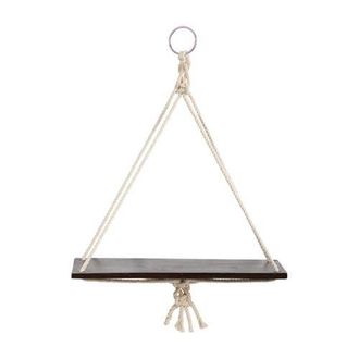 Nearly Natural 18-in x 16-in Hand Crafted Macrame Wall Hanging with Wooden Shelf in Cream at Nordstrom