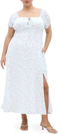 City Chic Serina Print Puff Sleeve Midi Dress in Sardinia Ditsy at Nordstrom, Size 16W