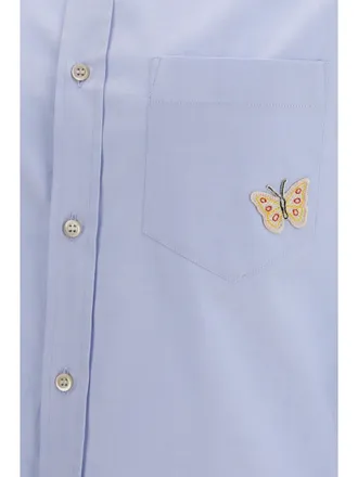 Valentino Butterfly-Embroidered Cotton Shirt - Blue