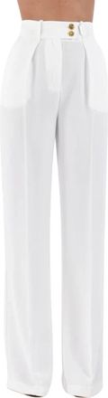 Elisabetta Franchi Fluid Cr&ecirc;pe Broek met Gouden Knopen - Dames - Wijde Broeken - Wit - XS - Polyester - Broeken