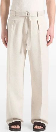 Manière De Voir Loic wide-leg textured belted trousers - men - Polyester - XXXS - Neutrals