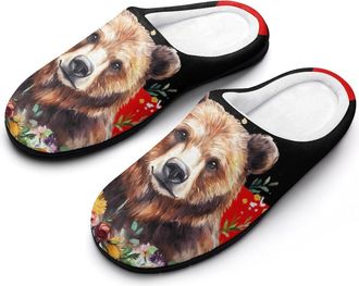 Generic Bear Germany Flag Cotton Slippers for Women Indoor Outdoor Slipper Slip-On Memory Foam Home Shoes