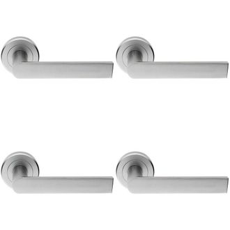 Loops 4x PAIR Flat Rectangular Bar Handle on Round Rose Concealed Fix Satin Chrome