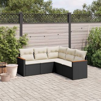 vidaXL Set De Muebles De Jard&iacute;n 5 Pzas Y Cojines Rat&aacute;n Sint&eacute;tico Negro Vidaxl