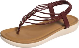 Generic Womens Summer Elastic Band Casual Flip Flop Clip Toe Flats Comfort Soft Sole Lightweight Slip On Beach Shoes Sandals (7.5,Wine Red)