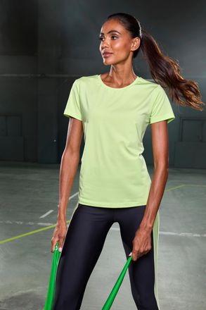 Active By Lascana T-Shirt LASCANA ACTIVE, Damen, Gr. XS (32/34), blau (gr&uuml;n), Obermaterial: 90% Polyester, 10% Elasthan, Mesh, unifarben, Basic h&uuml;ftlang, Rundhals, Shir