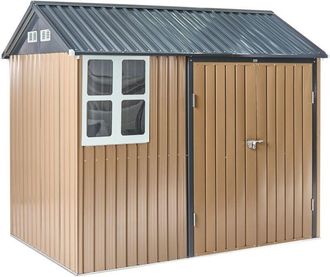 Beliani Cobertizo de jardín 248 x 161 cm de acero con cierre de perno resistente a los rayos UV impermeable marrón Nocciano