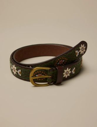 Lucky Brand White And Blue Flower Embroidered Belt