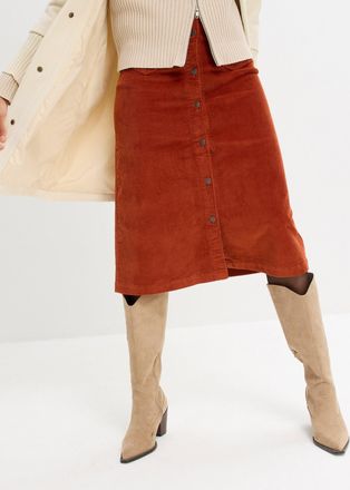 Bonprix Cordrock BONPRIX, Damen, Gr. 34, braun (rostbraun), Cord, Obermaterial: 98% Baumwolle, 2% Elasthan, unifarben, A-Linie ca. Mitte Wade, R&ouml;cke Cordrock,