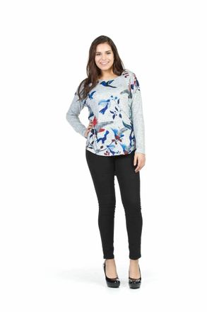 Papillon Bold Bird And Floral Sweater With Zip Detail In Grey