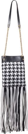Versace Womens Black And White Leather Textile Shoulder Bag