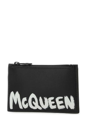 Alexander McQueen Mens Black Leather Card Holder 1070 Exterior: Portafogli Wallet