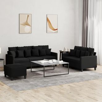 vidaXL Juego De Sof&aacute;s Con Cojines 3 Piezas Tela Negro Vidaxl