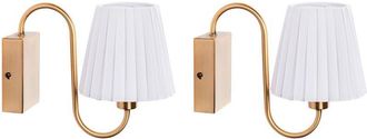 Beliani Set di 2 lampade da parete Faretto in tessuto paralume ferro metallo base oro bianco Tolka
