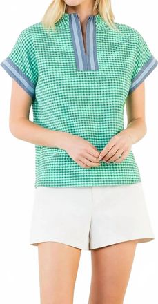 THML Clothing Short Sleeve Gingham Patterned Top In Green